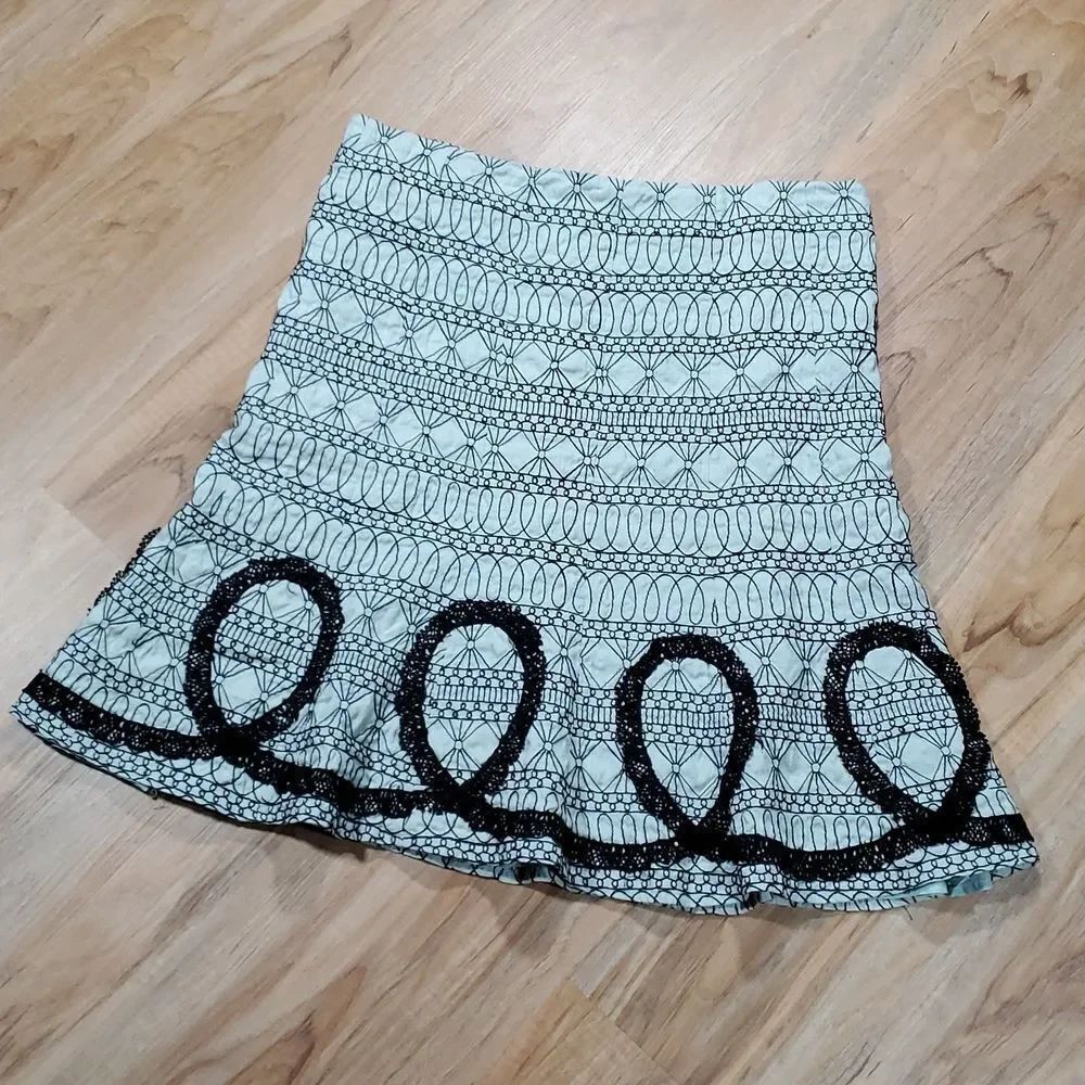 🔹️WD.NY Blue & Black Embroider Print Linen Blend Skirt Size 14